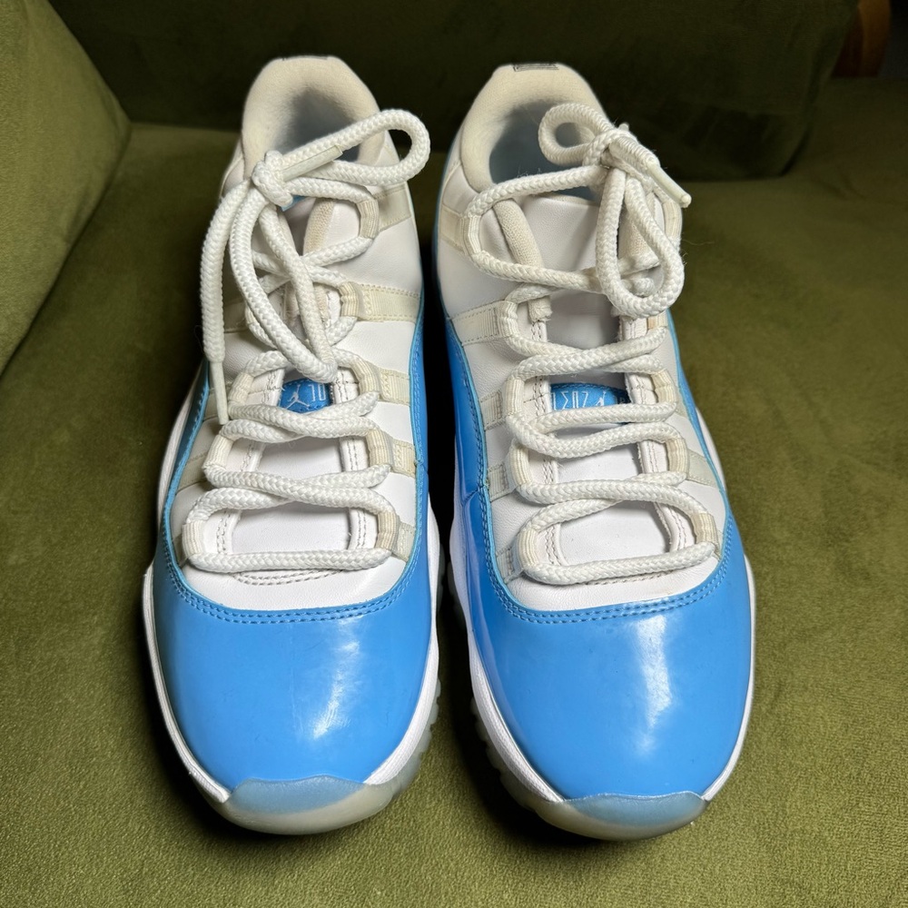 Jordan Blue and White Sneakers with Glossy Finish
